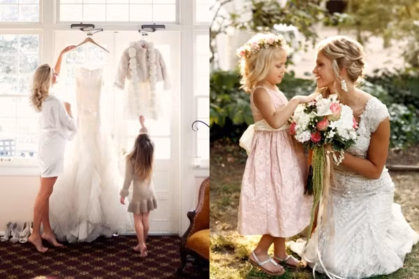 Sự xuất hiện của các cô gái nhỏ ngây thơ, trong sáng, đáng yêu trong vai trò phù dâu càng khiến cho ngày lễ trọng đại trở nên vui vẻ, ấm áp hơn hơn.