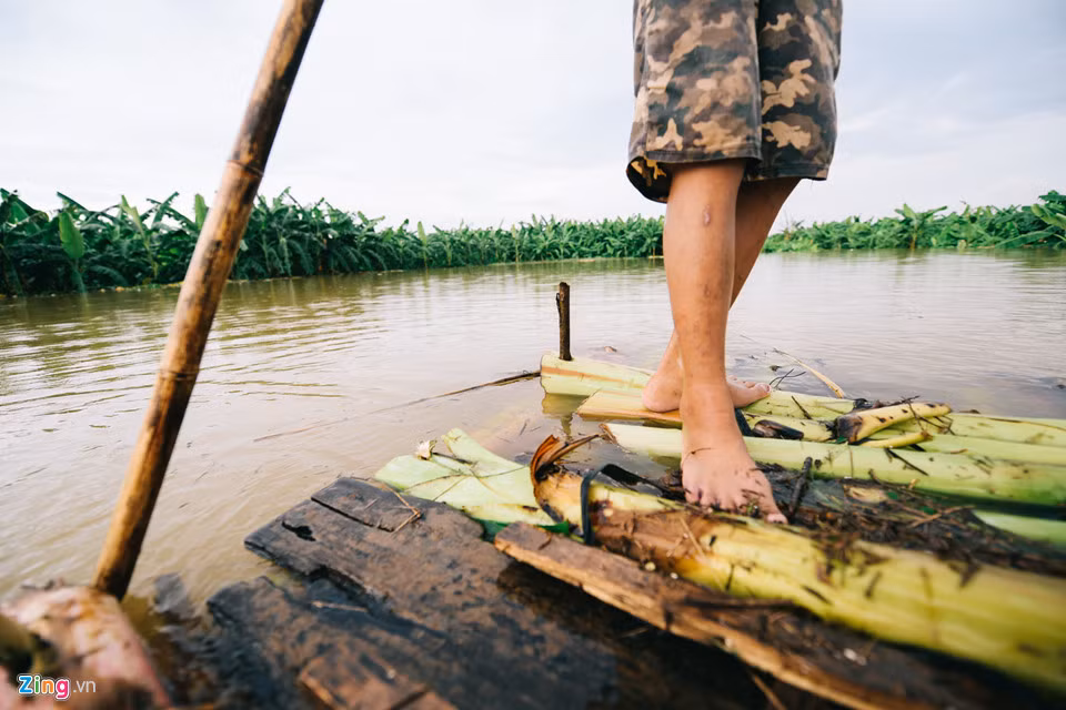 Mỗi ngày gần 10 chuyến đi về để chở bố mẹ và chị lên chợ Long Biên buôn bán, cả người em luôn phải tiếp xúc với dòng nước đục ngầu.