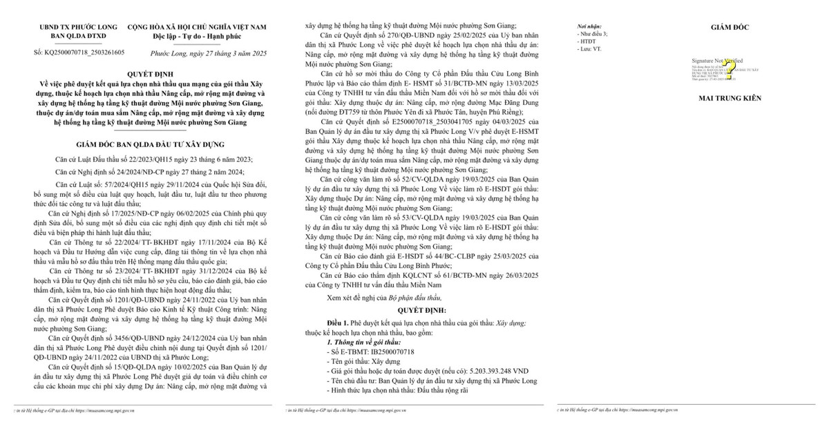 Binh Phuoc: Ai trung goi thau xay dung duong Moi nuoc phuong Son Giang?