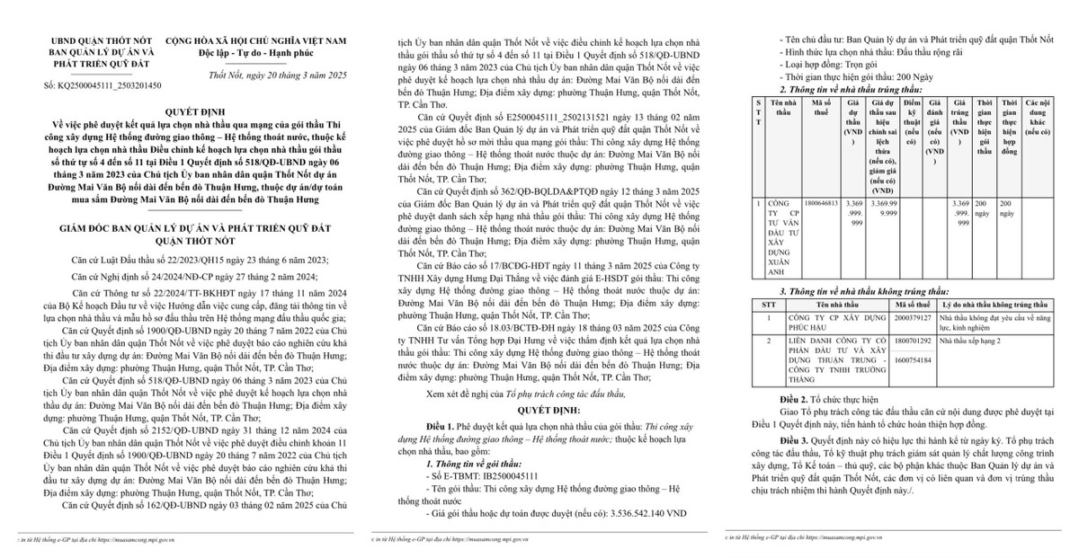 Cần Thơ: Ai trúng gói thầu xây dựng hệ thống thoát nước đường Mai Văn Bộ? Can Tho: Ai trung goi thau xay dung he thong thoat nuoc duong Mai Van Bo?