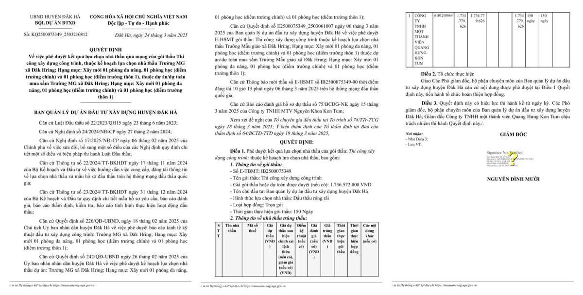 Duy nhat Cty Quang Hung Kon Tum du goi thau tai Truong Dak Hring