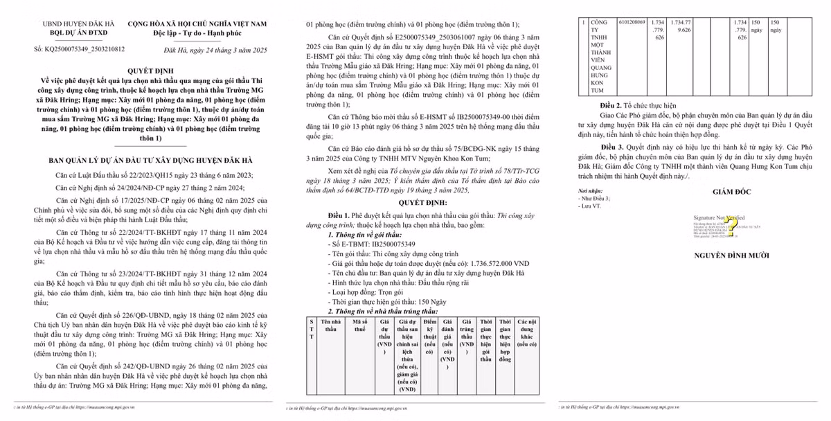 Duy nhat Cty Quang Hung Kon Tum du goi thau tai Truong Dak Hring