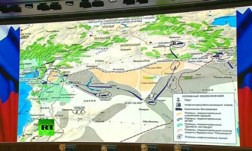 Bộ Quốc phòng Nga công bố bản đồ các tuyến đường vận chuyển dầu bất hợp pháp.