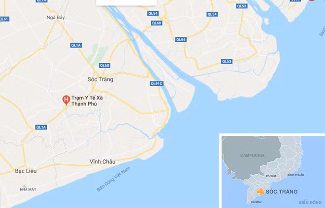 Tai nạn xảy ra cách Trạm Y tế xã Thạnh Phú khoảng 400 m về hướng Sóc Trăng. Ảnh: Google Maps.