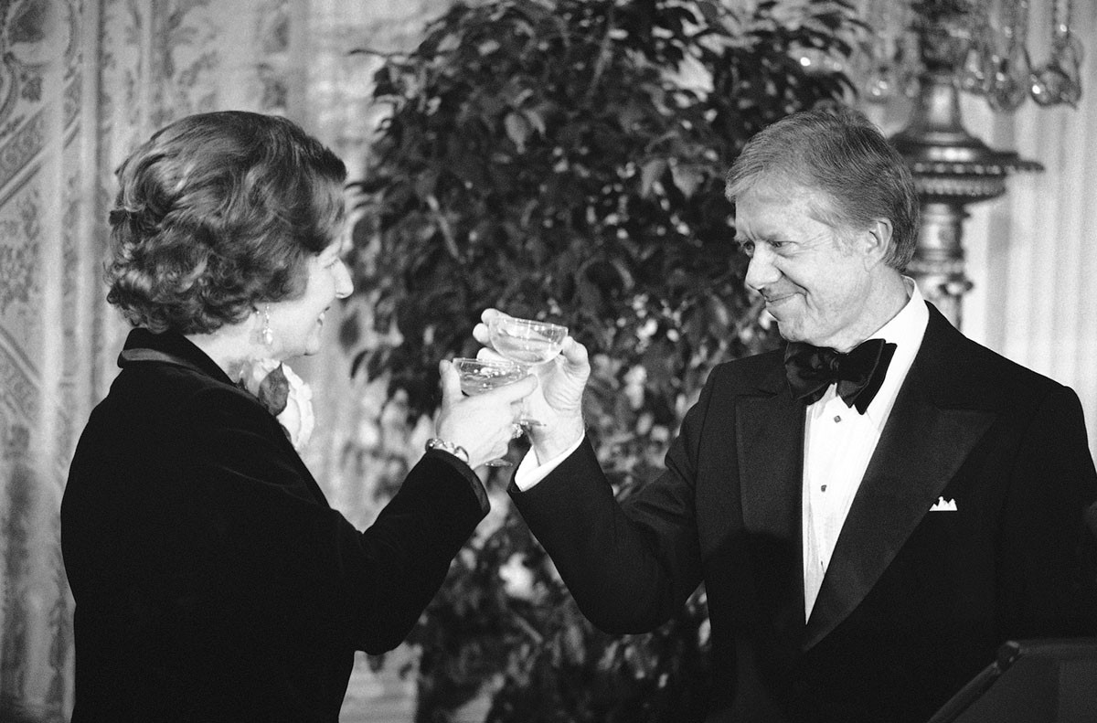 Tổng thống Mỹ Jimmy Carter và Thủ tướng Anh Margaret Thatcher trong bữa tiệc tối tổ chức tại Nhà Trắng nhân chuyến thăm Mỹ của bà vào ngày 17/12/1979.