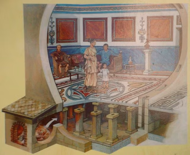 Lò hypocaust được người La Mã xây dựng bên dưới sàn nhà.