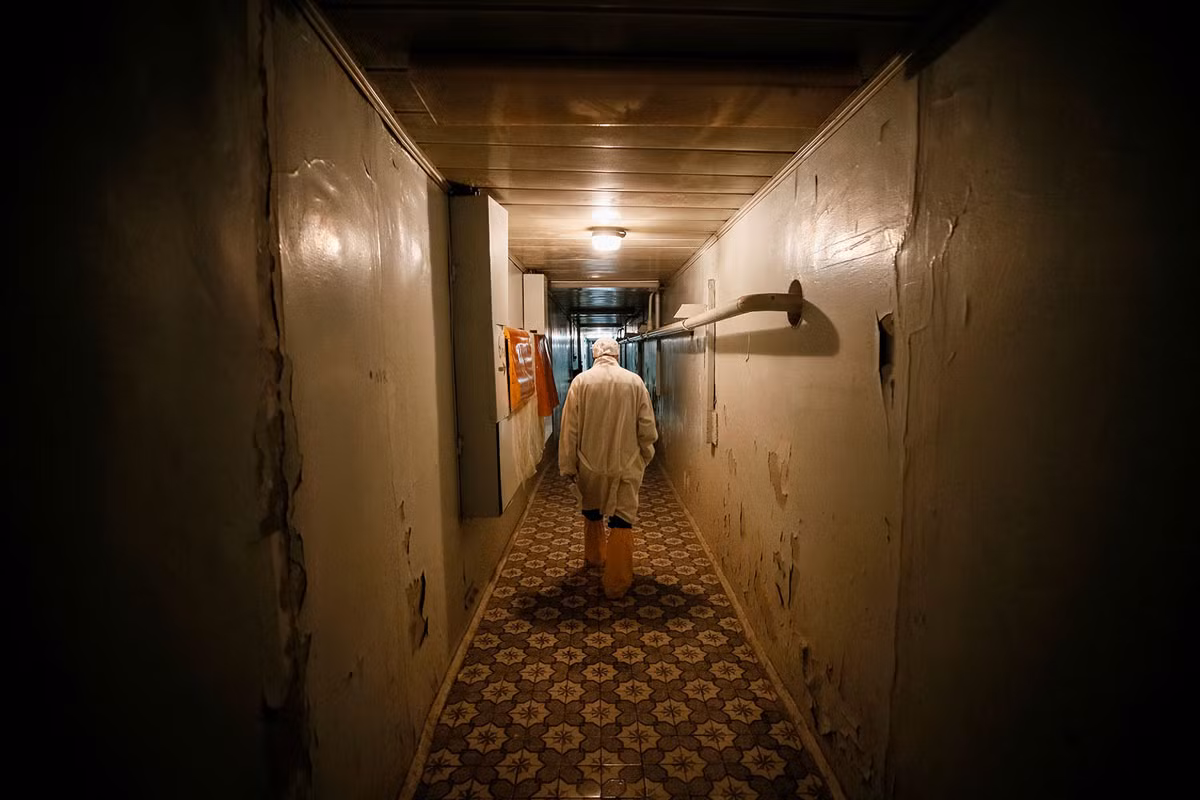 Nhiều bức tường bên trong nhà máy bị bong tróc, hư hại sau nhiều năm không có người sử dụng.