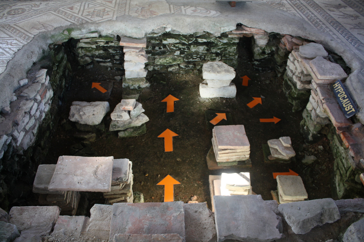 Hệ thống sưởi trung tâm bên trong một công trình sản sinh và tuần hoàn khí nóng bên dưới sàn căn phòng.