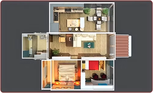 Cấu trúc của ngôi nhà làm bằng 3 thùng container, đầy đủ tiện nghi.