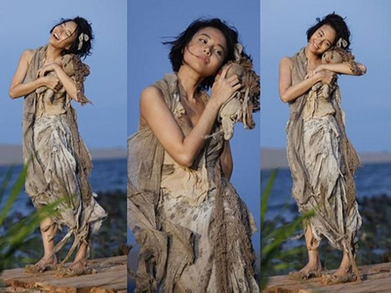 Khi đóng vai cô gái thiểu năng trí tuệ trong “Lửa phật”, Đinh Ngọc Diệp không ngại dìm hàng nhan sắc. Ảnh: Vietnamnet