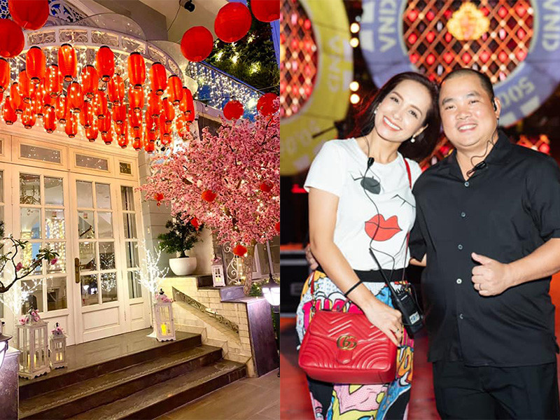 Vợ chồng Thúy Hạnh - Minh Khang khoe biệt thự được trang hoàng lộng lẫy đón Tết.