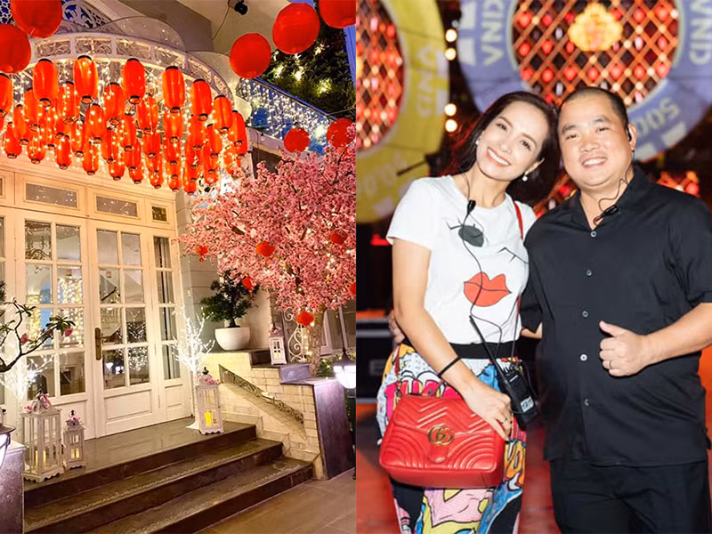Vợ chồng Thúy Hạnh - Minh Khang khoe biệt thự được trang hoàng lộng lẫy đón Tết.