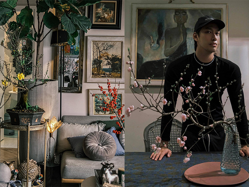 NTK Lý Quí Khánh mua hoa đào và mai để không gian sống đậm chất xuân.