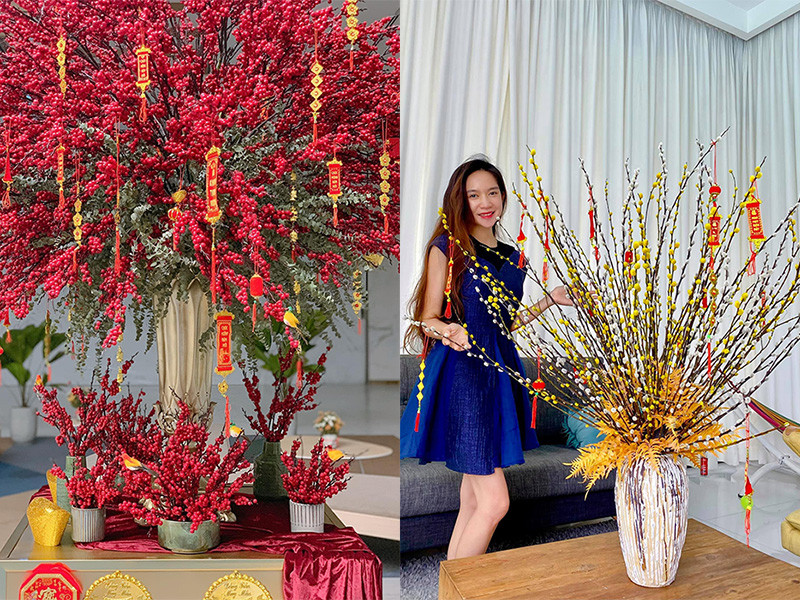 Bà xã Lý Hải dành thời gian mua tầm xuân, đào đông để trang trí nhà.