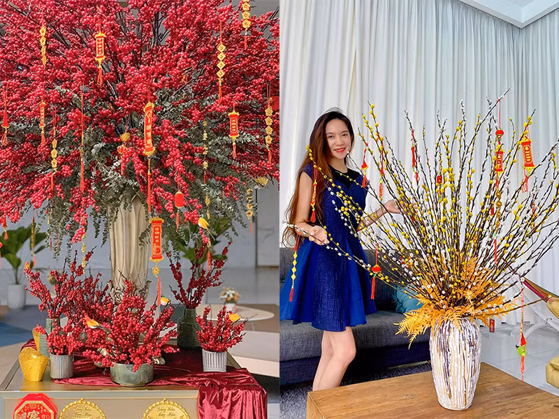 Bà xã Lý Hải dành thời gian mua tầm xuân, đào đông để trang trí nhà.