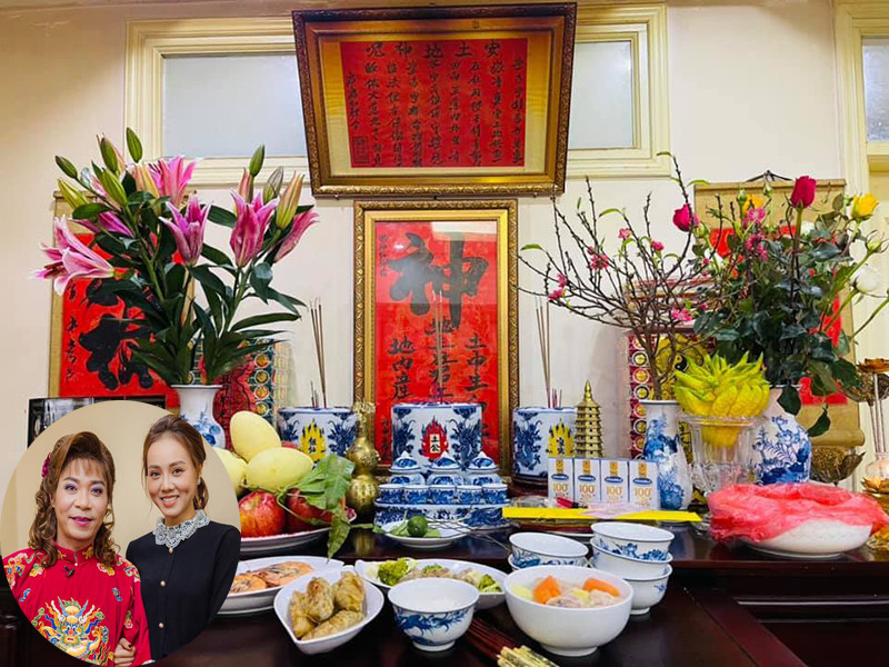 Vợ mới cưới của nghệ sĩ Công Lý làm mâm cỗ cúng ngày 23 tháng Chạp.