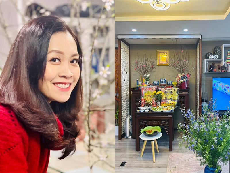 Mâm cỗ cúng ông Công ông Táo của MC Hoàng Trang VTV rất tươm tất.