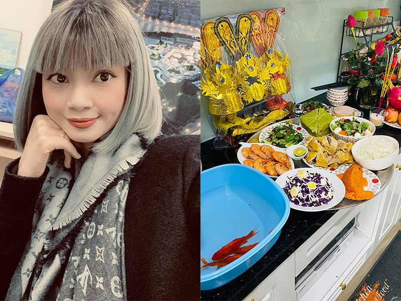 Siêu mẫu Hạ Vy sửa soạn mâm cơm cúng tiễn ông Công ông Táo về trời.