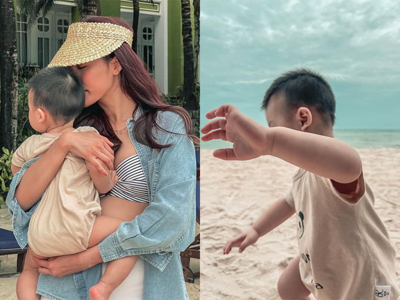 Con trai của Lan Khuê chưa lộ diện hoàn toàn. Từ một vài hình ảnh được nàng hoa khôi chia sẻ, bé Connor hiện đã lớn phổng phao.