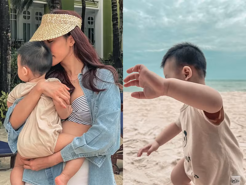 Con trai của Lan Khuê chưa lộ diện hoàn toàn. Từ một vài hình ảnh được nàng hoa khôi chia sẻ, bé Connor hiện đã lớn phổng phao.