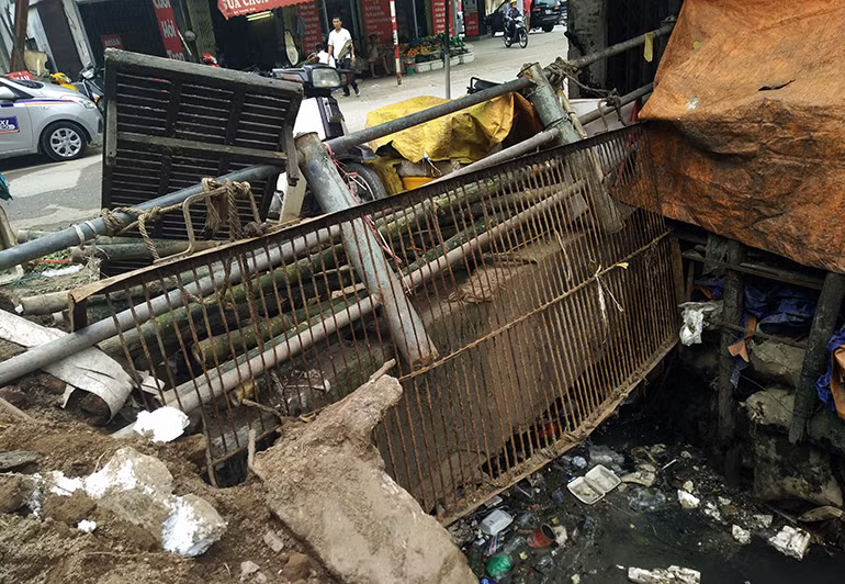 Đoạn chảy qua chợ Tam Đa xuất hiện đủ các loại rác thải tràn ngập trên bờ và dưới mương thoát nước. Nước dưới mương chủ yếu là nước thải sinh hoạt công cộng và rác do người dân trực tiếp xả xuống.