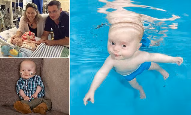  Khi mới được 7 tuần tuổi bé đã được mẹ cho đi tập bơi, cũng chính môn thể thao này giúp bé khỏe mạnh hơn, đủ sức khỏe để phẫu thuật tim.