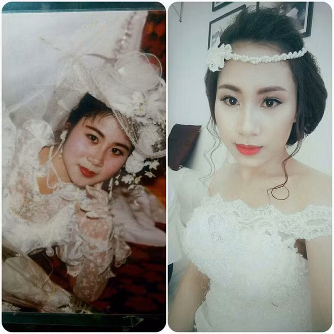 Cô gái Phương Linh ghép ảnh chính mình và mẹ khi làm cô dâu.