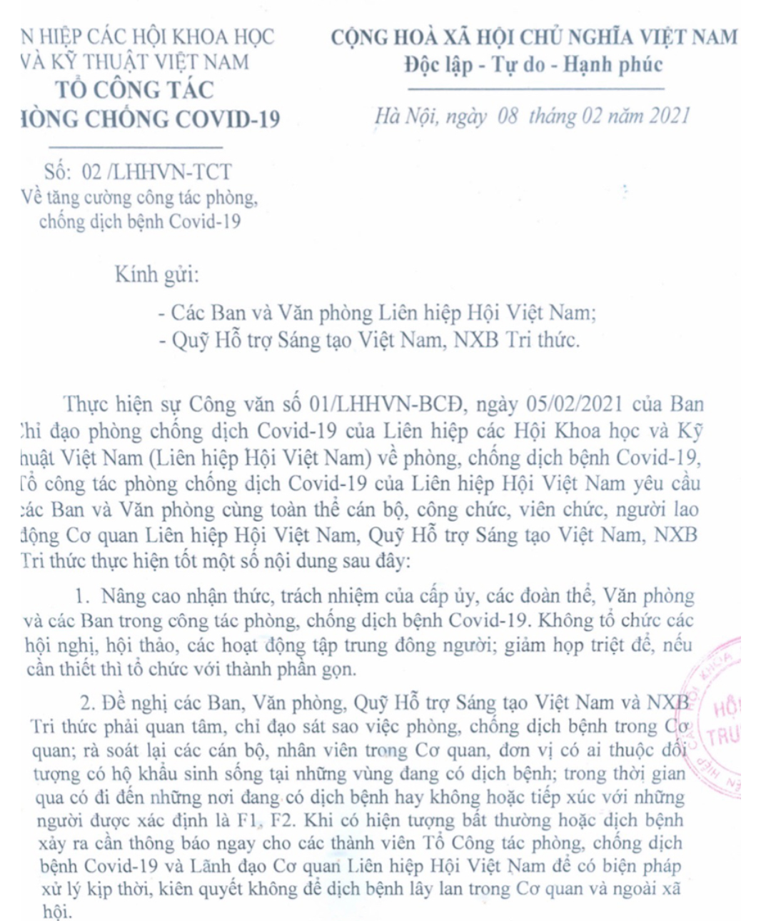 Diem tin hoat dong thang 2 cua Lien hiep Hoi Viet Nam