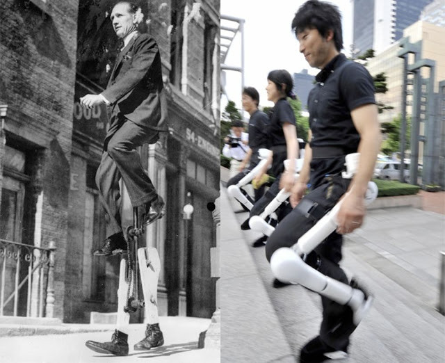 Một sáng chế cà kheo hoạt động bằng cách đạp bàn đạp ra đời vào năm 1939. Dựa trên ý tưởng này, công ty Cyberdyne ở Nhật Bản tạo ra những đôi chân đặc biệt giúp người già và người tàn tật có thể di chuyển bình thường.