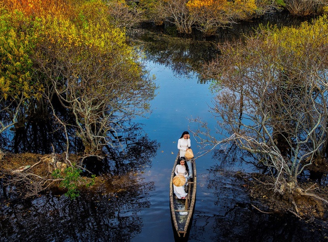 Rừng ngập mặn Rú Chá nằm ở thị xã Hương Trà, tỉnh Thừa Thiên - Huế. Về tên gọi Rú Chá, người ta lý giải rằng rú nghĩa là rừng, chá là cây chá. Với vẻ đẹp hoang sơ, thơ mộng, rừng ngập mặn Rú Chá những năm gần đây thu hút nhiều bạn trẻ check-in. Ảnh: Lê Huy Hoàng Hải.
