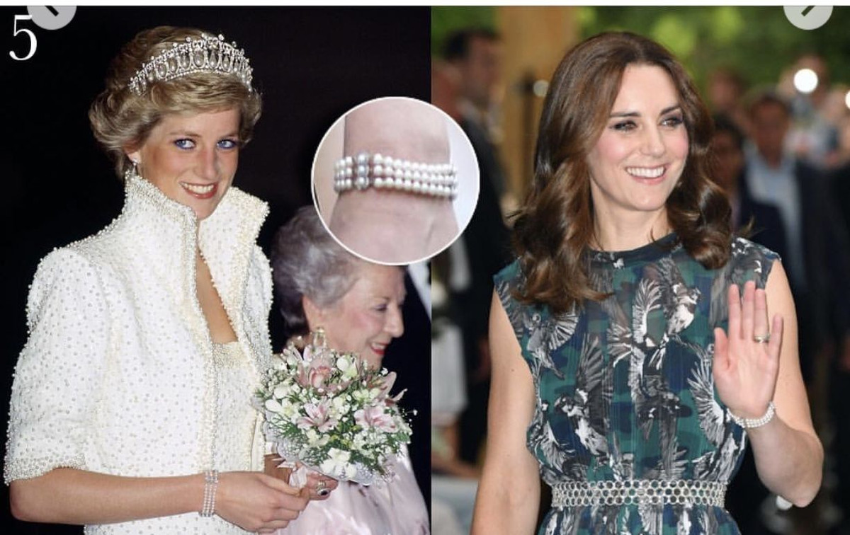 Chiếc vòng tay ngọc trai ba sợi do nhà thiết kế trang sức Nigel Milne chế tác năm 1988. Công nương Diana sử dụng món trang sức này trong nhiều dịp như khi mặc chiếc váy Elvis Dress mang tính biểu tượng của bà và vào buổi tiệc khiêu vũ Birthright năm 1989.