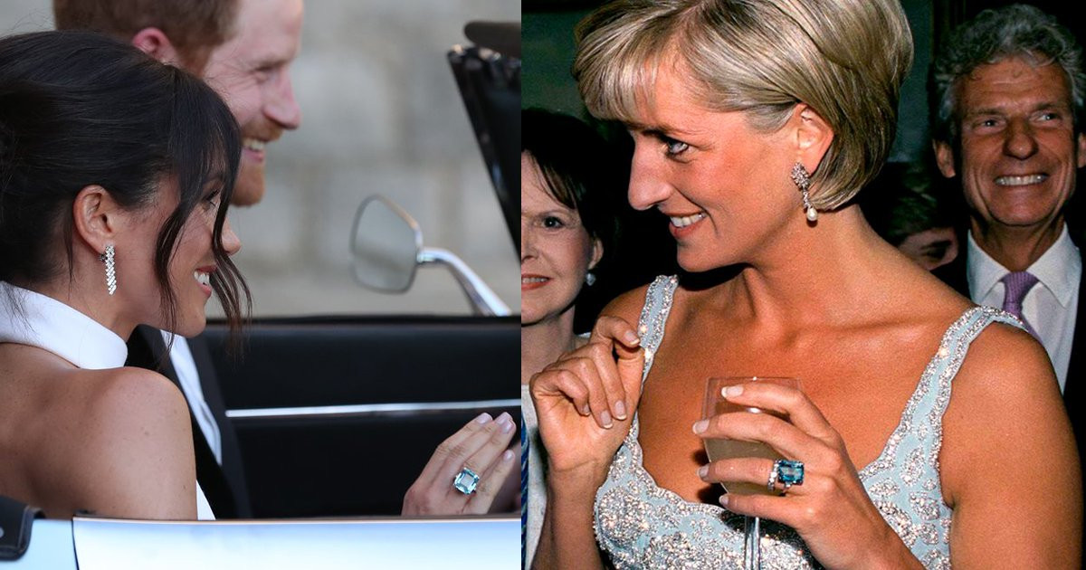 Chiếc nhẫn aquamarine được Công nương Diana đeo sau khi ly hôn với Thái tử Charles. Hiện nó được trao cho Meghan Markle.