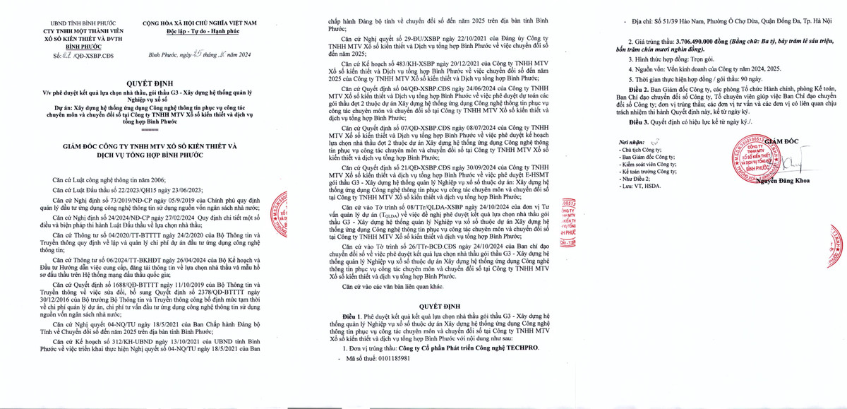 Gói xây dựng hệ thống quản lý nghiệp vụ của Xổ số Bình Phước về tay TECHPRO Goi xay dung he thong quan ly nghiep vu cua Xo so Binh Phuoc ve tay TECHPRO
