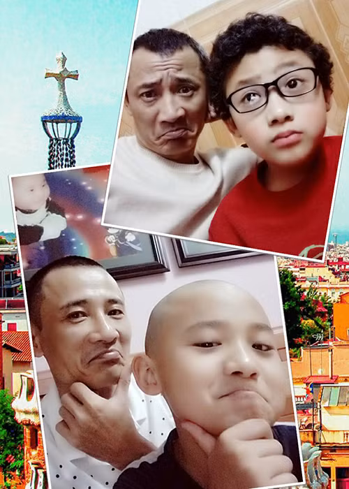 Hồng Quân biểu cảm hài hước bên con trai khiến nhiều khán giả thích thú. Ảnh: FBNV