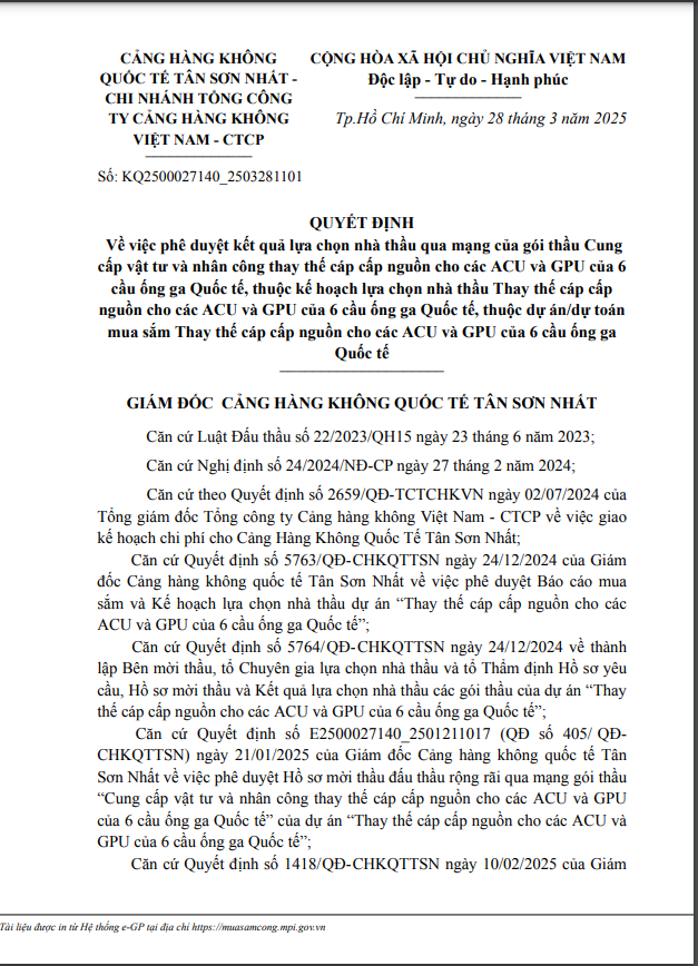 Liên danh 2 thành viên trúng gói cung cấp vật tư tại CHK Tân Sơn Nhất Lien danh 2 thanh vien trung goi cung cap vat tu tai CHK Tan Son Nhat