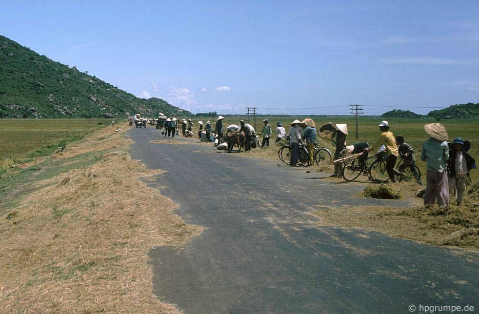 Đường Quốc lộ 1 được sử dụng như một sân đập lúa vào thời điểm năm 1992.