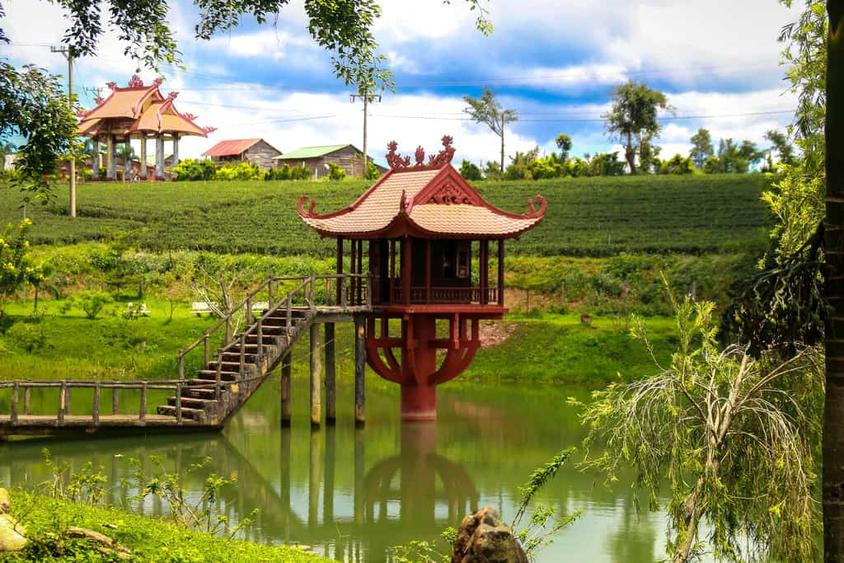 Ngôi chùa này được xây dựng từ năm 2005 với diện tích ban đầu lên đến 13ha. Khuôn viên chùa rất rộng, phía trước và bên cạnh là những đồi chè trải dài. Đằng sau chùa là đồi cà phê và cây ăn trái.