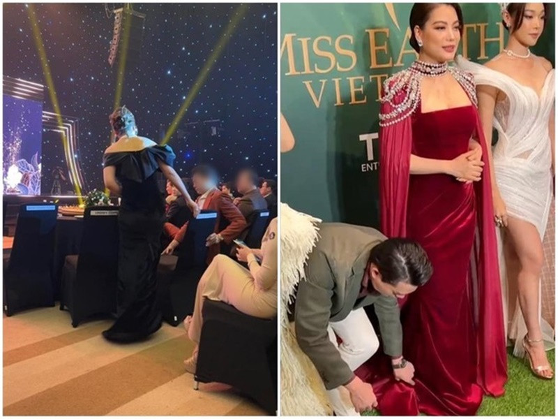 Anh Dũng luôn ân cần chăm sóc Trương Ngọc Ánh. Tại sự kiện năm 2022, Anh Dũng kéo ghế cho Trương Ngọc Ánh ngồi. Tại sự kiện năm 2023, nam diễn viên cúi người chỉnh váy cho nửa kia. Ảnh: Thương Hiệu Và Pháp Luật.