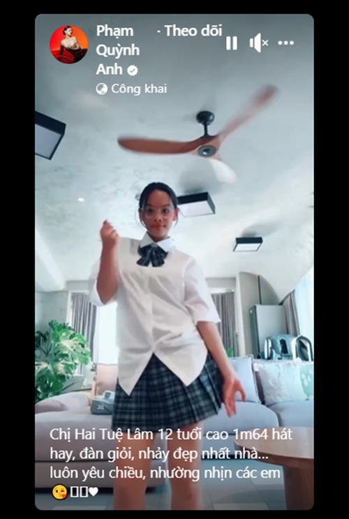 Trên trang cá nhân, Phạm Quỳnh Anh vừa đăng tải clip con gái Tuệ Lâm nhảy.