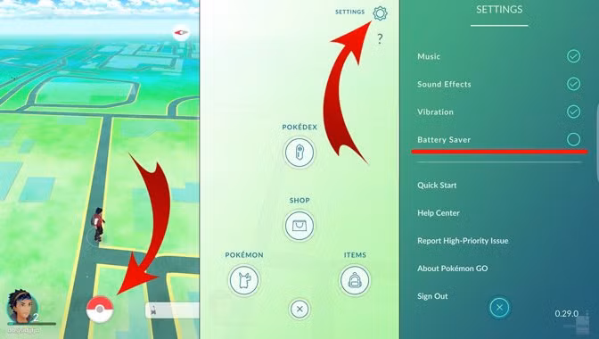Cách kích hoạt chế độ tiết kiệm pin trong Pokemon Go.
