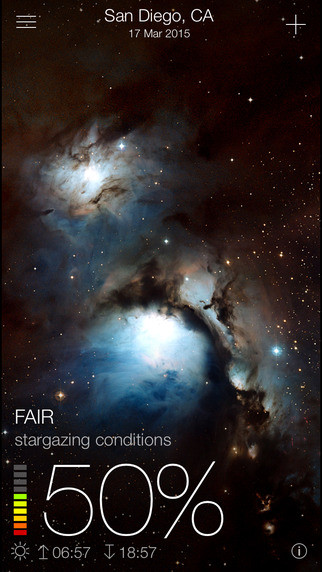 2. Sky Live. Hiện tại ứng dụng được tải về miễn phí, giá thông thường 99 cent. Sky Live đồng bộ với đồng hồ thông minh Apple Watch để cho bạn biết những gì đang xảy ra trên bầu trời vào thời điểm đó. Nó có thể chỉ ra các hành tinh, các sự kiện thiên văn sắp tới, và là ứng dụng hoàn hảo cho các nhà chiêm tinh học sử dụng. Nó cũng có thể cho bạn biết nơi trạm không gian, mặt trời, mặt trăng và các hành tinh sẽ đi qua trong 7 ngày tiếp theo.