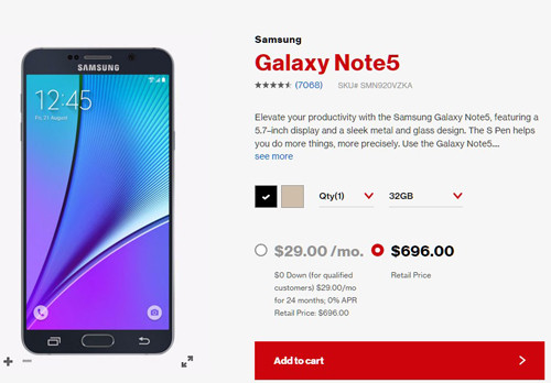 5. Galaxy Note 5 chậm giảm giá. Vào thời điểm này năm ngoái, Note 4 đã giảm giá tới gần một nửa. Trong khi đó, năm nay, tại nhà mạng Verizon, Note 5 vẫn có giá khá “ngất ngưởng” - 768 USD ( khoảng 17 triệu đồng). Ngoài ra, tại các nhà bán lẻ bên thứ ba, mẫu Note 5 cũ vẫn được bán với giá trên ngưỡng 500 USD – chỉ giảm đi 1/3 so với giá ban đầu.