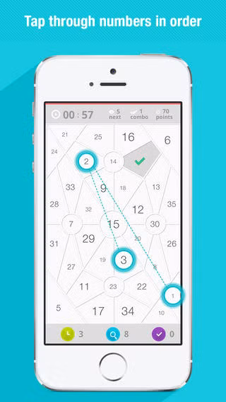 1. Next-Numbers. Hiện tại ứng dụng miễn phí; giá thông thường 1,99USD. Bạn có thể xem đây là một ứng dụng mà sẽ rèn luyện trí não của bạn, đặc biệt hiệu quả nếu bạn sử dụng nó từ 5 đến 10 phút mỗi ngày. Ứng dụng giúp bạn rèn luyện khả năng tập trung và đưa ra quyết định.