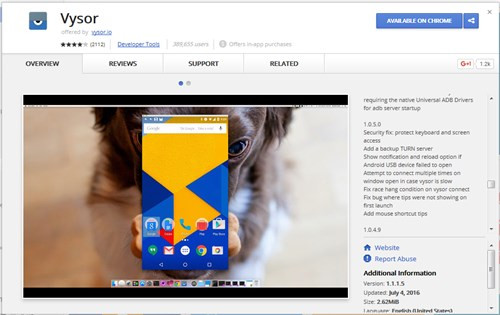 Ứng dụng Vysor cho trình duyệt Chrome trên kho ứng dụng Web Store.