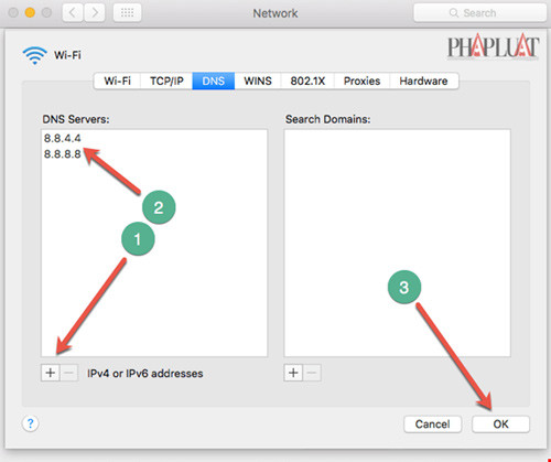 Đổi DNS trên Mac. Ảnh: M.HOÀNG