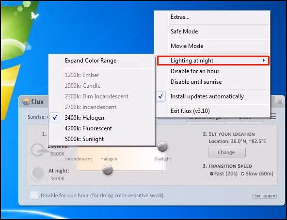 Ngoài ra, bạn cũng có thể điều chỉnh độ sáng màn hình vào ban ngày (Lightning for day) hoặc vào ban đêm (Lightning for night) trong phần Settings của công cụ.