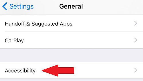 Trong danh mục General, chọn Accessibility.