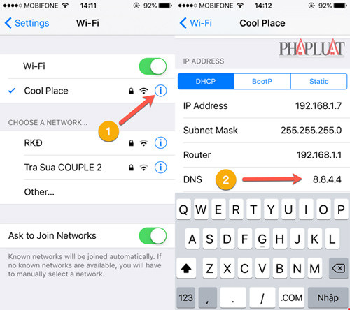 Cách đổi DNS trên iPhone. Ảnh: M.HOÀNG