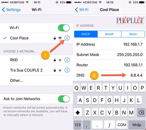 Cách đổi DNS trên iPhone. Ảnh: M.HOÀNG