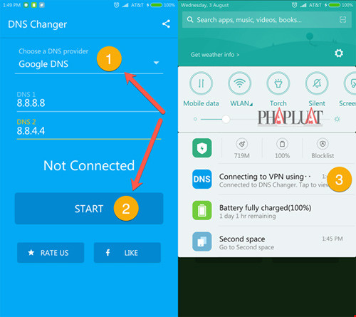 Thay đổi DNS trên Android chỉ với một cú chạm. Ảnh: M.HOÀNG